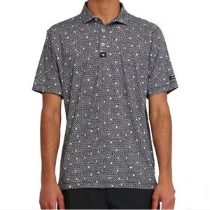 BAD BIRDIE BLOCK PARTY POLO SHIRT Men's Black & White Patterned SIZE 2XL 🌟EUC🌟